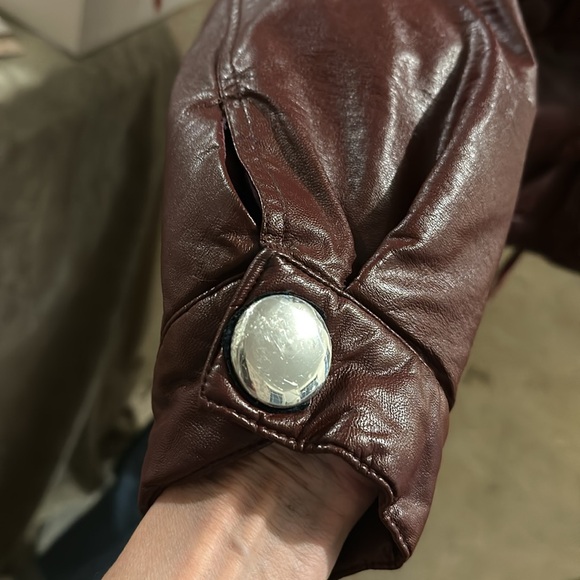 Coolest Trendy Hoodie Faux leather Fur Wine color Designer Jacket Snaps - Picture 16 of 16